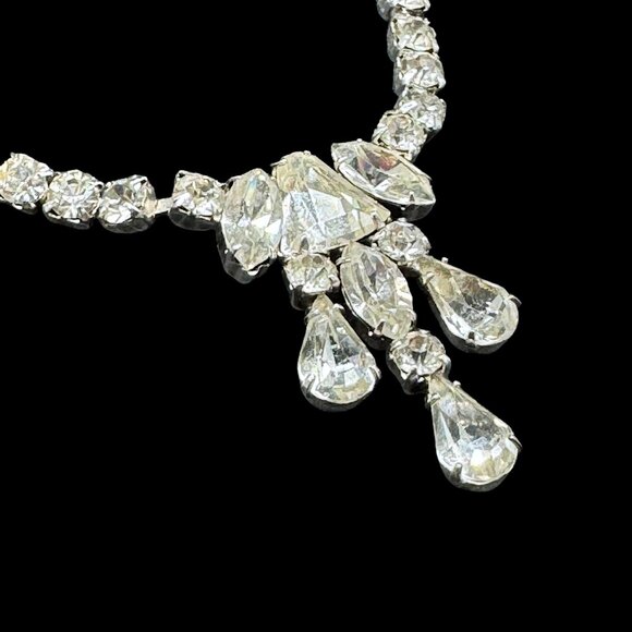 Vintage Statement Necklace Clear Rhinestones - Picture 5 of 8